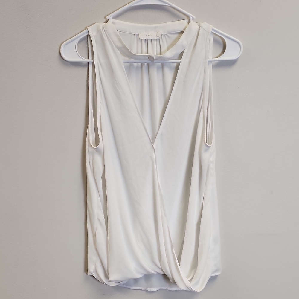 Lush Ivory Sleeveless Wrap Blouse